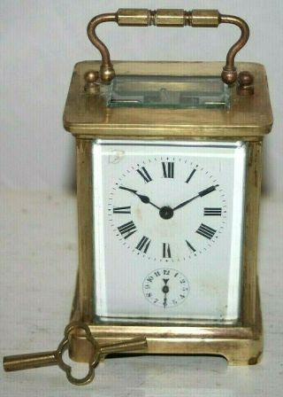 Antique 19thc.  Heavy French Carriage Clock W/ Alarm & Enameled Porcelain Dial.  B