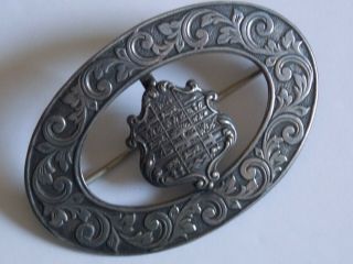 Antique Sterling Oval Brooch/pin With Coat Of Arms