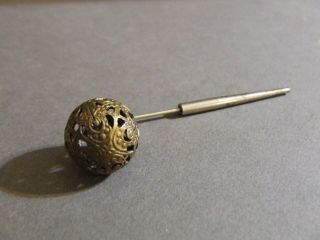 Antique Vintage Pierced Ball Open Fillagree Gold Tone Hatpin (h)