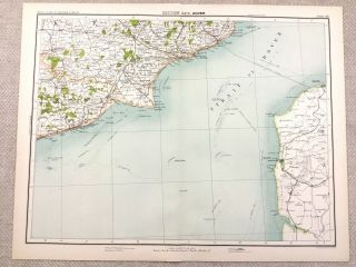 1890 Antique Map Of Dover Kent Sussex Coastline 19th Century