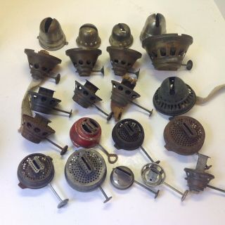 21 Antique Various Oil Lamp Lantern Burners Cones Parts