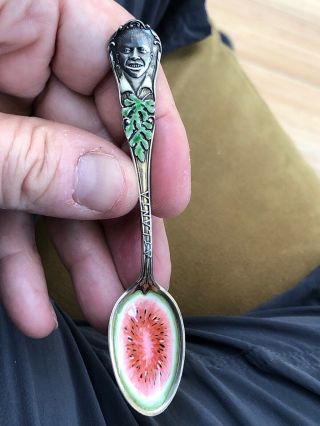 Rare Black Americana Sterling Silver Enamel Watermelon Atlanta Souvenir Spoon