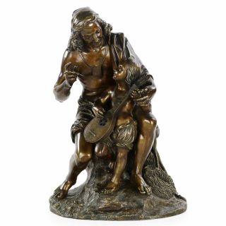 Bronze Figural Sculpture | French Antique Sculpture Of Fisherman & Son,  19th C.
