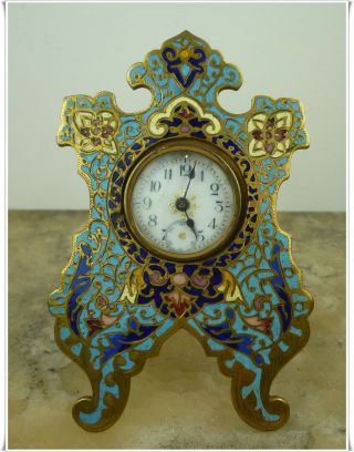 Victorian French Limoges Champlevé Cloisonne Enamel Carriage Clock Xix