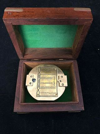 Brass Cased Pocket Sextant Marked Stanley,  London In Brass Mounted Hardwood Case