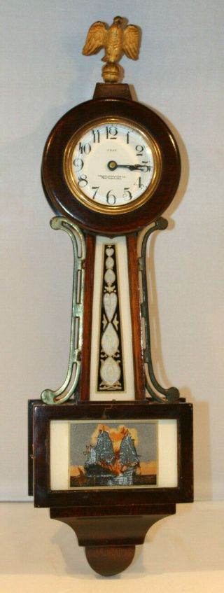 Antique Small Banjo Clock By The Haven Clock Co.  American Eagle Finial