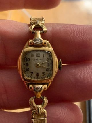 Vintage Ladies Garland 14kt Gold Diamond Watch 17.  7g