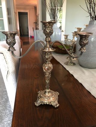 Wm Rogers & Son Antique Candle Stick 3 Holder Candelabras Silver Plated