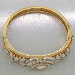Antique Victorian Estate 14k Yellow Gold 2ctw Diamond Fire Opal Bangle Bracelet 9