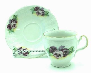 Bernadotte Czechoslovakia Porcelain Cup & Saucer Violets Pansies Gold Trim 2