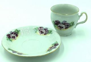 Bernadotte Czechoslovakia Porcelain Cup & Saucer Violets Pansies Gold Trim 7