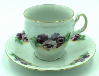 Bernadotte Czechoslovakia Porcelain Cup & Saucer Violets Pansies Gold Trim 8