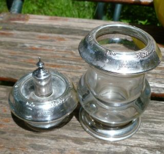 Sterling Silver Glass Table Lighter & Cigarette Vase Frank M Whiting