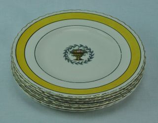 6 Antique Myott Staffordshire Dinner Plates,  Rare Pattern,  9” D (bi Mk/0317.  Tmp)