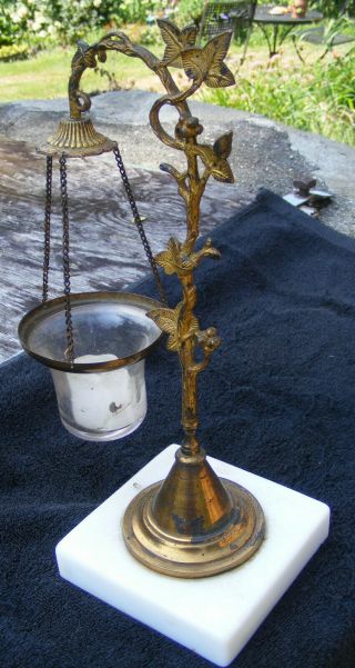 Antique Bronze Oil Lamp Marble Base With Glass Holder