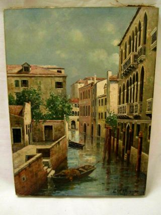 Antique Oil Painting Venice Canal Ernest Keyser Studied W/ Augustus St.  Gaudens