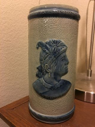 Antique Old Sleepy Eye Cattail Stoneware Vase,