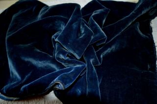 Lush Antique Edwardian Cotton Backed Silk Velvet Fabric Pc Midnight Blue 17 X 24