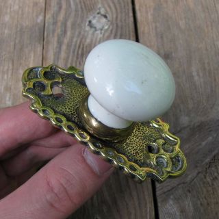 Antique Ornate Brass And Ceramic Mechanical Door Bell Pull