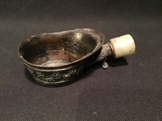 Antique Chinese Bronze Cup With Jade Handle