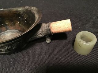 ANTIQUE Chinese Bronze Cup With Jade Handle 3