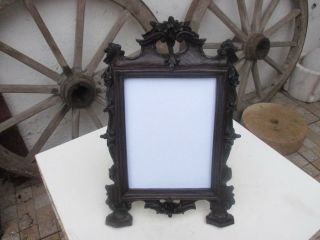 Antique Unique Old Table Frame in Wood Floral Art Hand Carved Picture or Photo 2