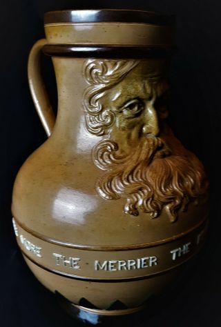 Doulton Lambeth Antique Jug Pitcher 1907 Merrier Cheer Signed Lb N Brake Pottery