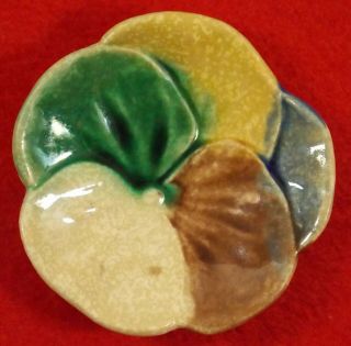Sweet Signed Gsh Antique Majolica Butter Pat Pansy 8