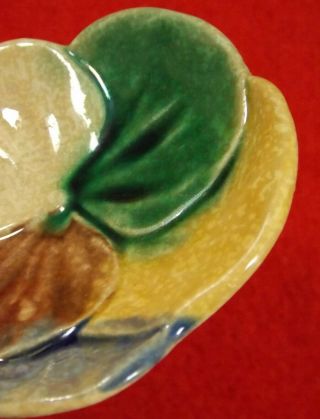 Sweet Signed GSH Antique Majolica Butter Pat Pansy 8 5
