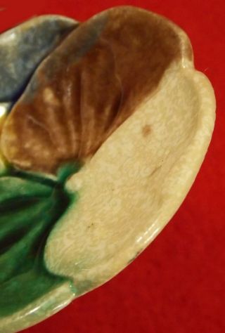 Sweet Signed GSH Antique Majolica Butter Pat Pansy 8 6