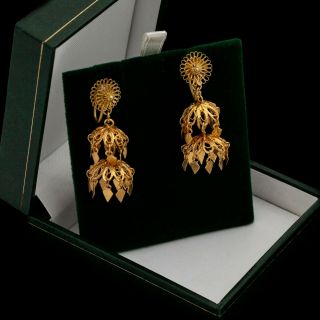 Antique Vintage Art Deco 14k Gold Filled Gf Etruscan Tiered Chandelier Earrings
