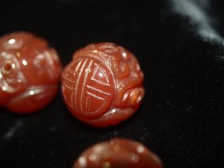 One Chinese Carved Bead Red Orange Agate Carnelian Double Shou Dragon Round 18mm
