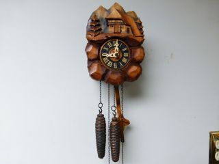 Rare Antique Mini German Cuckoo Clock Co.  - 1 Day - In