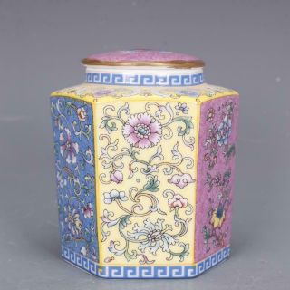 China Colour Enamels Porcelain Flower Pattern Hexagonal Tea Canister Pot Kettle