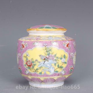 3.  8 " Fine China Colour Enamels Porcelain Flower Bird Tea Canister Pot Kettle雍正御制