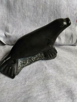 Antique Hand Carved Inuit Soapstone Seal Sculpture Signed&numbered