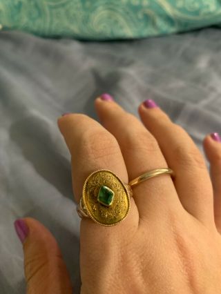 Gorgeous Vintage Victorian 10k/14k Yellow Gold Oval Ring W/ Natural Emerald Sz 7