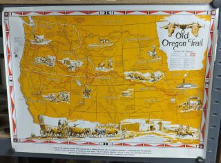 Old Oregon Trail Map Poster 1959 Oregon Centennial Irvin Shope
