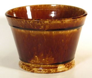 1800s Scarce Large Yellowware Rockingham Glaze Tub Bowl Crock Bennington Pottery
