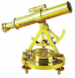 Alidade Telescope With Compass Nautical Antique Brass Marine Collectible