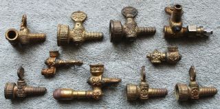 10 Antique Ornate Brass Gas Shutoff Valves,  Nozzles for Light,  Heater,  Stove 2
