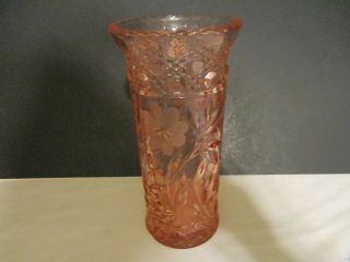 Antique 1930s Czech Art Deco Pink Pressed Depression Glass Vase 10 1/2 " Exc