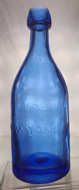 J.  C.  Parker & Son York Antique Applied Top Soda Bottle.  Cobalt Blue