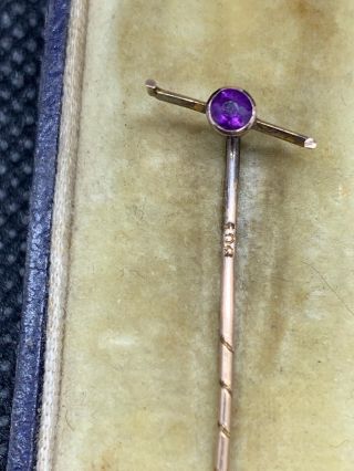Antique Victorian 9ct Gold & Amethyst Stick Pin