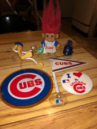 Vintage Cubs Baseball Troll Doll & 5 Souvenir Items,  Good Display