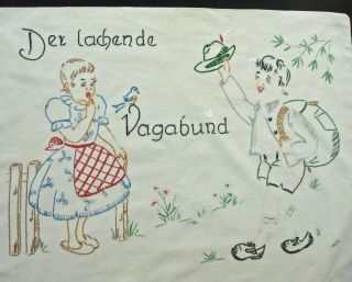 Antique Pillow Cover Charming Hand Embroidery,  German 