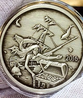 2016 Finding Silverbug Island Mermaid Proof Antiqued 1 Oz 999 Silver Round Coin