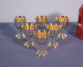 Set Of 6 Antique Sterling Silver Cups,  Gold Wash,  R.  Wallace & Sons,  Monogram M