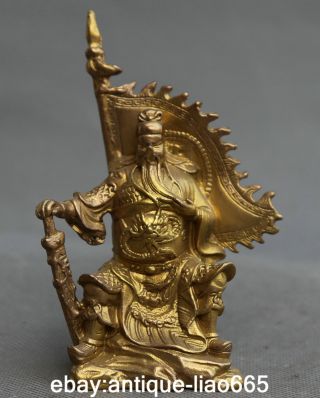 5.  3 " Marked Chinese Bronze Gild Dragon Warrior God Guan Gong Yu Hold Sword Statue