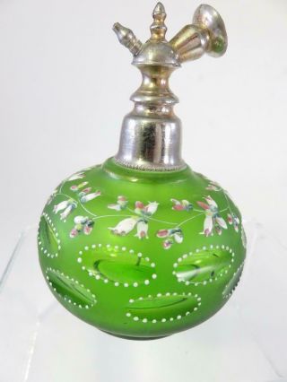Victorian Green Moser Glass Atomizer Hand Painted
